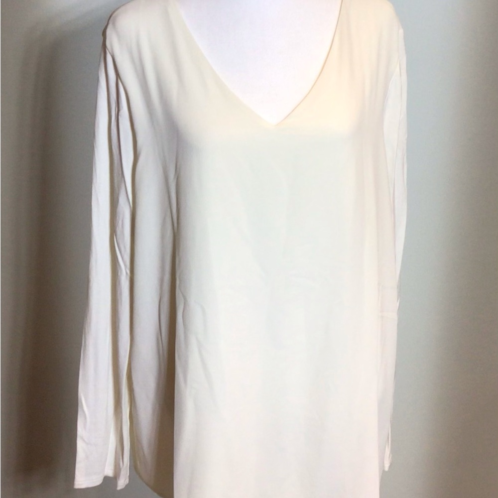 JJILL Elegant Cream V-Neck Layered Mixed Media Women's Top